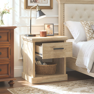 Sunvega Brown Finish Night Stand with Smooth Sliding Drawer and Open Shelf