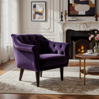 Sunvega Alma Tufted Purple Velvet Flared Arm Entryway Bench with Bolster Pillows