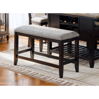 Sunvega Transitional White Finish Upholstered Counter-Height Dining Bench with Linen Look Fabric