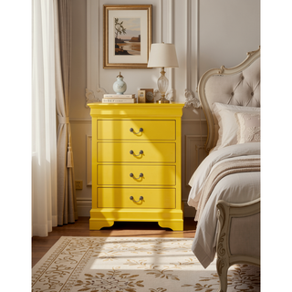 Sunvega Traditional Style Yellow Chest with Four Dovetailed Drawers and Metal Guides