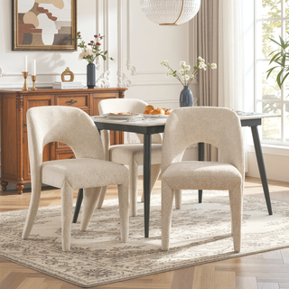Sunvega Grey Chenille Dining Chairs with Hollowed-Out Backrest Set of 2