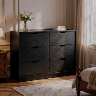 Sunvega Black Double Dresser with 4 Drawers and 2 Pull Down Cabinets