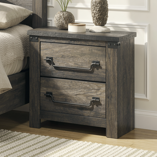 Sunvega Rustic Gray Melamine Paper Wooden Nightstand with Antique Brass Drop Handles