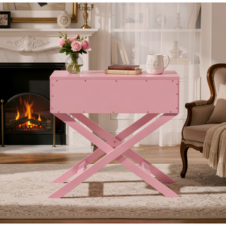 Sunvega Croc Textured Pink Nightstand with Spacious Drawer for Modern Spaces