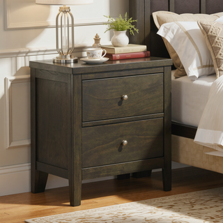 Sunvega Modern Dark Cocoa Two-Drawer Nightstand with Sleek Brushed Nickel Hardware