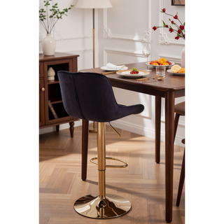Sunvega Adjustable Velvet Swivel Bar Stool with Chrome Base and Golden Legs, Set of 2