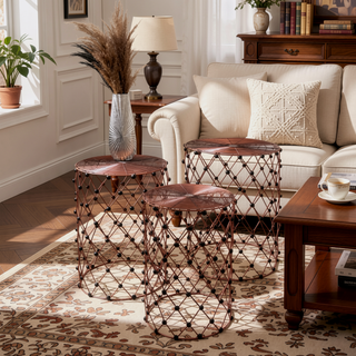 Sunvega Black and Gold Powder-Coated Iron Nesting Stools Set of 3