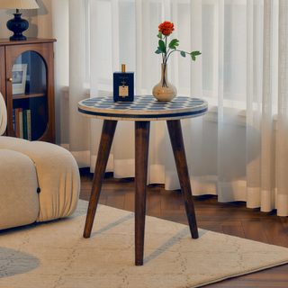 Sunvega Solid Mango Wood Tripod Stool with Beautiful Bone Inlay Top