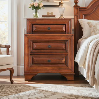 Sunvega Charming Oak Nightstand With Curved Fronts And Three Drawers