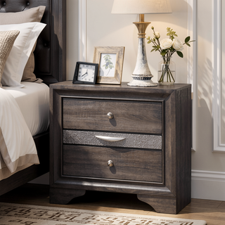 Sunvega Modern Black Nightstand with Hidden Jewelry Drawer and Nickel Knob