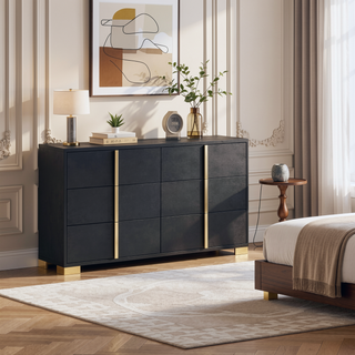 Sunvega Sleek Modern Six-Drawer Dresser with Gold Accents for Contemporary Bedroom
