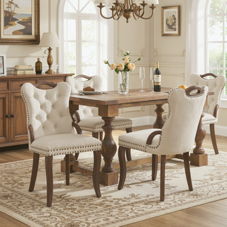Sunvega Vintage Copper Nail Decorated Velvet Dining Chair with Tufted Trim and Wood Handles