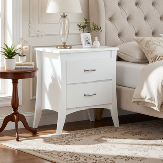 Sunvega Sturdy Wooden Nightstand with Two Safety Stop Drawers for Bedroom