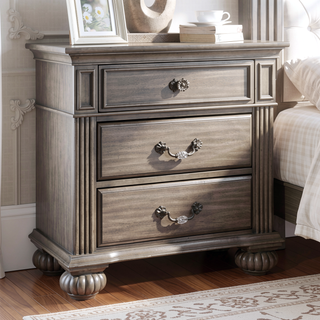 Sunvega Traditional Gray Solid Wood Nightstand with Antique Brass Handles