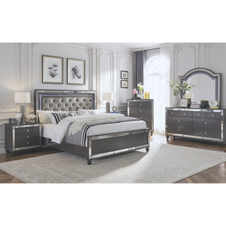 Sunvega Traditional Six-Drawer Dresser with Mirror Accents and Gray Finish