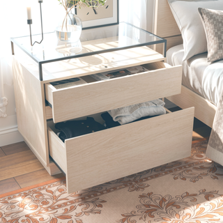 Sunvega Modern Industrial Nightstand with LED Lights and Two Drawers for Bedroom