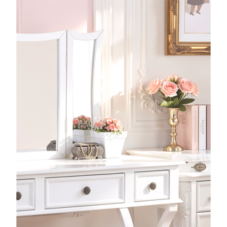 Sunvega Black Modern Bedroom Vanity Set with Stool Foldable Mirror and Drawers