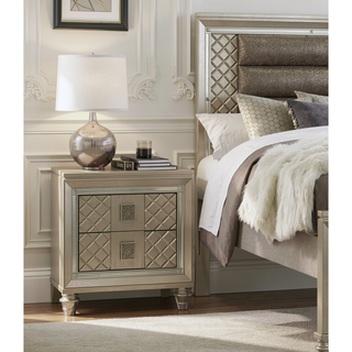 Sunvega Glamorous Champagne Finish Nightstand with 2 Dovetail Drawers and Beveled Mirror Trim