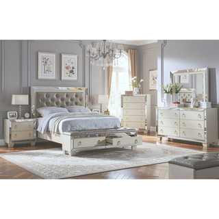 Sunvega Traditional Silver Finish Stainless Deco Panel Nightstand with Hanging Pulls