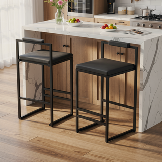 Sunvega Upholstered Velvet Bar Stools Set of 2 with Slim Metal Legs for Kitchen Counter