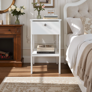 Sunvega White Compact Nightstand with 1 Drawer and Open Shelf