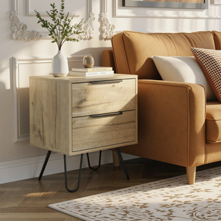 Sunvega Light Oak Nightstand with Two Drawers for Efficient Bedroom Storage