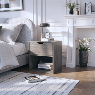 Sunvega Light Gray Altheimer Nightstand with Drawer and Open Shelf for Bedroom