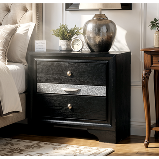 Sunvega Modern Black Nightstand with Hidden Jewelry Drawer and Nickel Knob