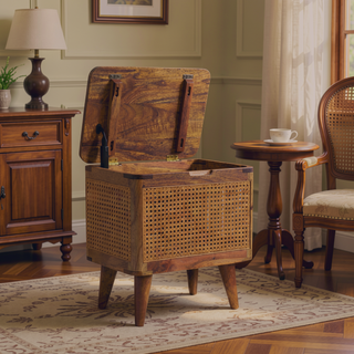 Sunvega Soli Wood Larissa Lid-up Storage Stool in Oak-ish Beige Brown