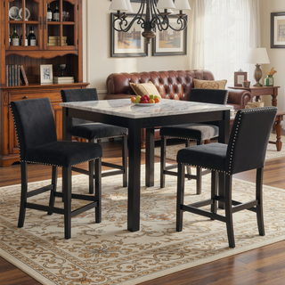 Sunvega 5-Piece Counter Height Dining Set with Faux Marble Table and Upholstered Chairs
