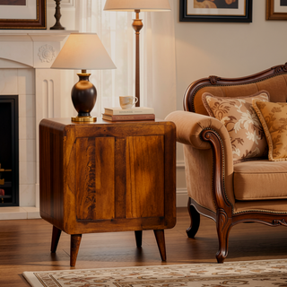 Sunvega Solid Mango Wood Chestnut Mini Curved Chest with 3 Drawers and Nordic Legs