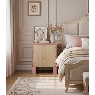 Sunvega Traditional Nightstand in Charming Pink for No Assembly Required