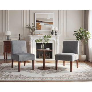 Sunvega Fabric Accent Chair Set of 2 with Round Wood Table for Bedroom