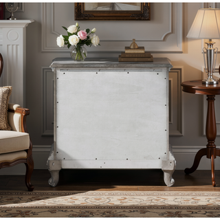 Sunvega Antique Platinum Finish Nightstand with Intricate Details for Bedroom