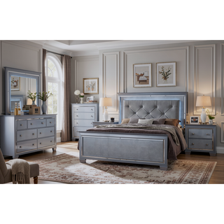 Sunvega Modern Glam Nightstand with Built-in Night Light and Crocodile Finish