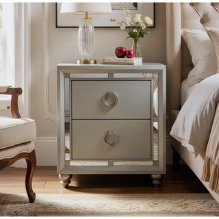 Sunvega Mirror Accent Nightstand with Spacious Drawers and Bun Foot
