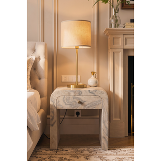 Sunvega Timeless Elegance 1-Drawer Marble Nightstand for Bedroom