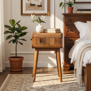 Sunvega Mini Oak-ish Nightstand with Nordic Legs and Single Drawer