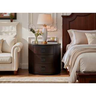 Sunvega Eucalyptus Veneer 3 Drawer Oval Nightstand with USB Charging Port