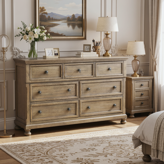 Sunvega Antique Brown Finish Nightstand with Hidden Drawer and Bun Feet