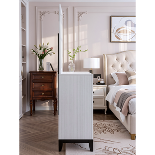 Sunvega White Laminate Nightstand with Wood Grain Detailing and Two Spacious Drawers