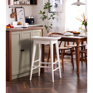 Sunvega Modern Wood Counter Stool with Tapered Legs and Cross-Stretchers in White
