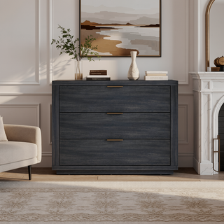 Sunvega Modern Charcoal Gray Nightstand with 3 Full Extension Drawers