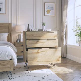 Sunvega Three Drawer Dresser with Superior Top and Four Steel Hairpin Legs