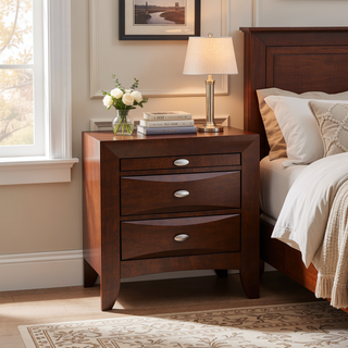 Sunvega Cherry Solid Wood Contemporary Nightstand with 2-Drawers and Nickel Knob Pulls