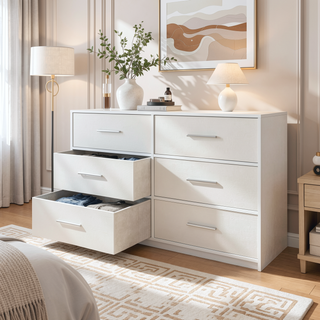 Sunvega Sturdy MDF Frame Dresser with Six Spacious Fabric Drawers