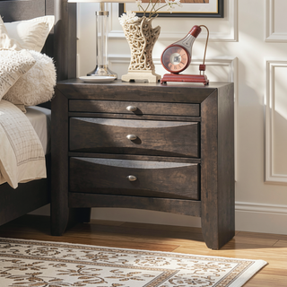 Sunvega Cherry Solid Wood Contemporary Nightstand with 2-Drawers and Nickel Knob Pulls
