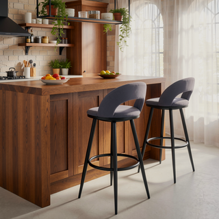 Sunvega Black Metal Swivel Bar Stool with Gray Faux Leather Upholstery