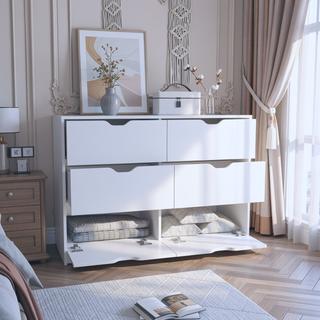Sunvega White Dresser with Four Drawers and Two Cabinets for Bedroom Storage