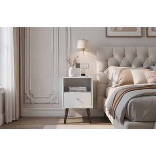 Sunvega Modern Nightstand with Drawer and Cubby for Bedroom or Living Room